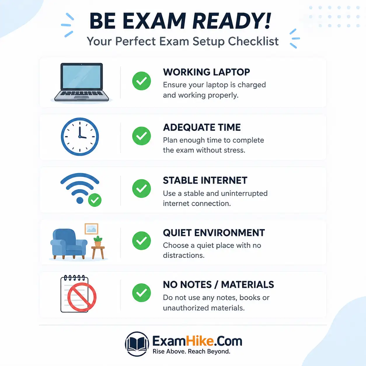 Checklist before starting an online mock test
